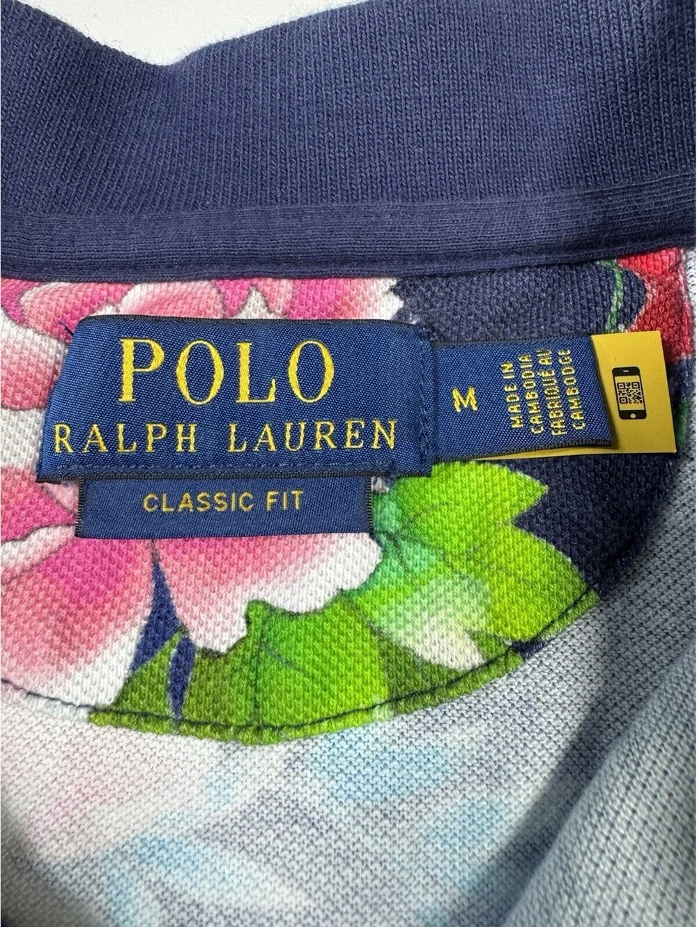 Polo Ralph Lauren Mens M Classic Fit Tropical Floral Crest Polo Shirt Navy